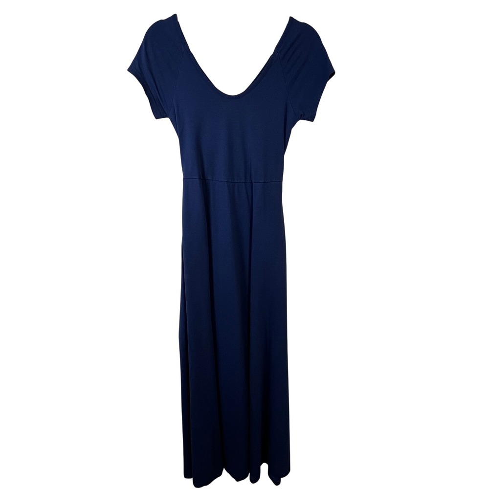 Pact Organic Cotton Fit & Flare Cross Open Back Maxi Dress S Minimalist Coastal - Picture 2 of 9